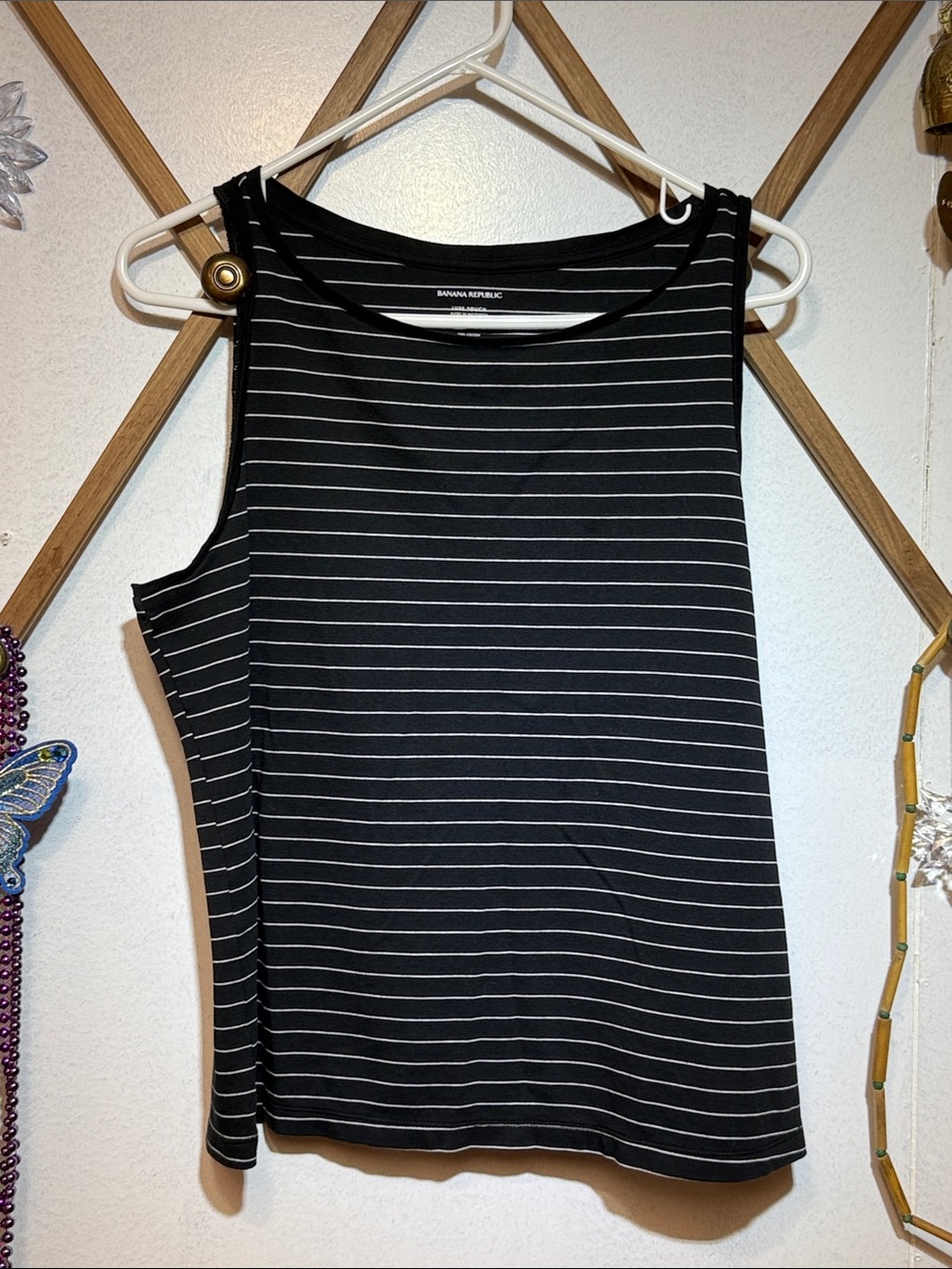 Banana Republic Black with White Pinstripe Sleeveless Tank